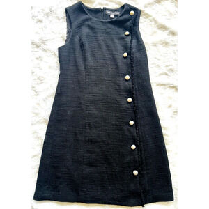 Karl Lagerfeld Paris Dress Women 10 Black Cotton Pearl 1960's Old Money